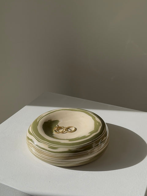 Earthenware decorative wall object / bowl green swirl