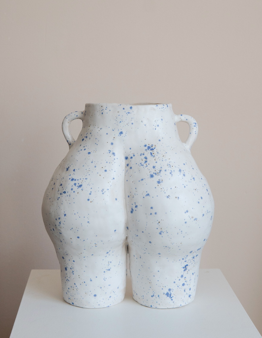 Ceramic Booty Vase Blue Speckled