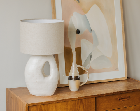 Sculptural Ceramic Lamp Base Speckled White