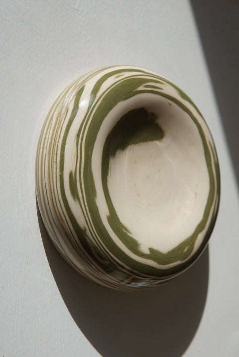 Earthenware decorative wall object / bowl green swirl