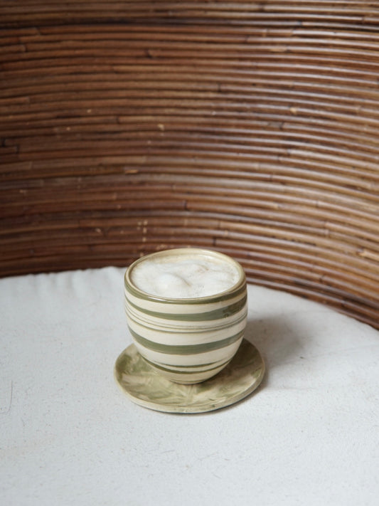 Swirl earthenware cup & saucer green (1 cup)