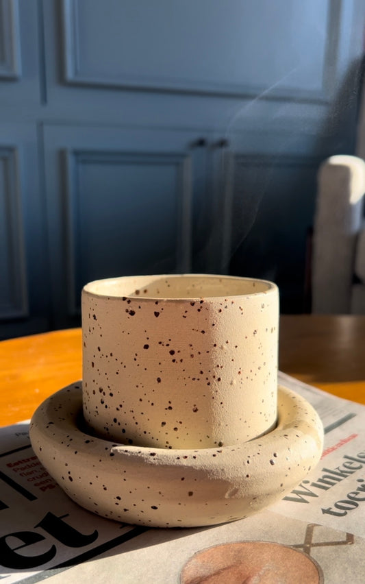 PRE ORDER Donut cup and saucer speckled Stoneware Mugs