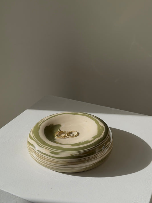 Earthenware decorative wall object / bowl green swirl