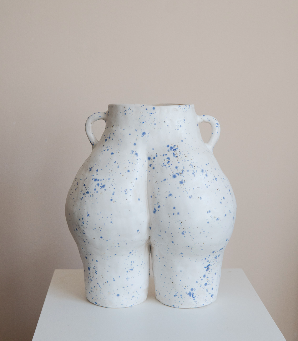 Ceramic Booty Vase Blue Speckled