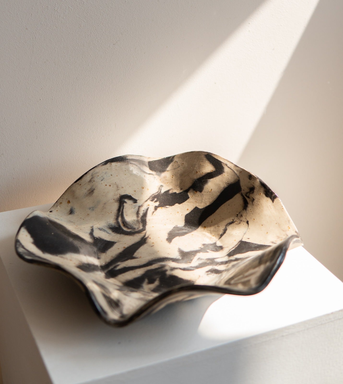 Black Beige Stoneware Bowl unglazed