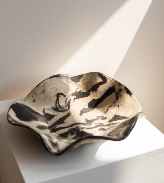 Black Beige Stoneware Bowl unglazed