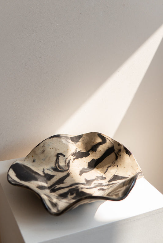 Black Beige Stoneware Bowl unglazed