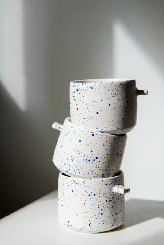 Matte White Blue Speckled Coffee Mug with handle (2 pieces)